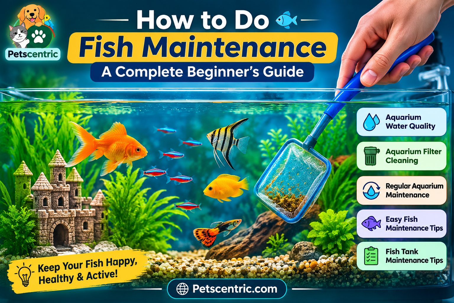 Fish maintenance beginner guide with aquarium water quality and filter cleaning tips